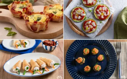 Mini quiche con pancetta, pizzette di zucchine, rotolini salati e involtini di zucchine con salmone: un tripudio di antipasti estivi perfetti per ogni occasione.