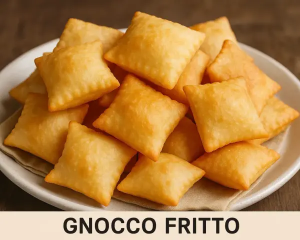 Un piatto colmo di gnocco fritto dorato e soffice, pronto per essere gustato.