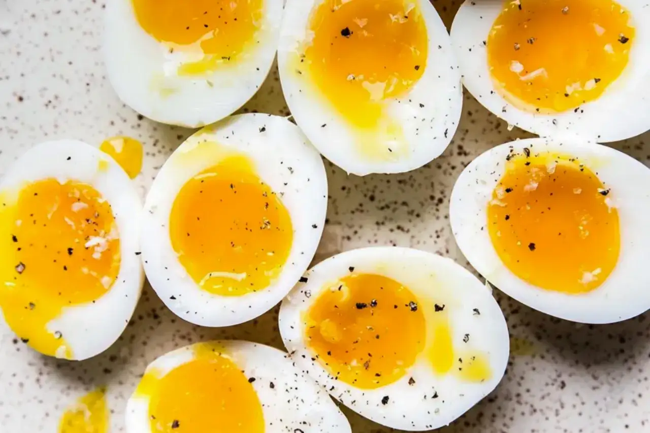 Uova sode tagliate a met&agrave;, con tuorli dorati e cremosi, condite con pepe nero e sale grosso. Perfette per una colazione o uno spuntino proteico.