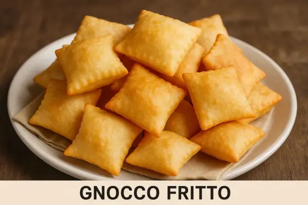 Un piatto colmo di gnocco fritto dorato e soffice, pronto per essere gustato.